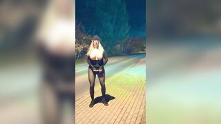 A transvestite strips and masturbates in public