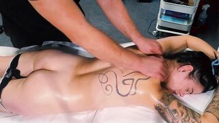 The KINKY masseur pushes the limitations of the massage, gives her a toy and puts his dick in her throat