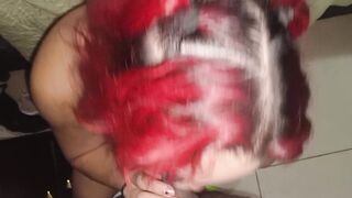 Gorgeous redhead trans woman with a unfathomable mouth giving a great blow job