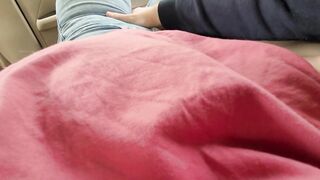 Masturbating Angel in Constricted Jeans with Large Natural Titties in the Car