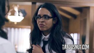 Cute Brunette hair Teen Tricked Into 3some By BFF And Her Stepbrother