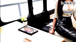 Elegant Oriental woman is sucking your knob in a crowded teach - AI Illustrated leather porn fantasy