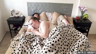 Don't Make a Noise so your Step-Brother won't Notice! - Three-some with Large Shlong Tattoed Latino Twink