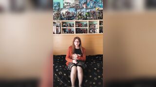 Stupid Hotty plays with a wand on her puppygirl daybed