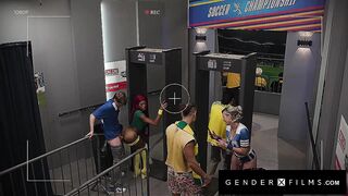 GENDERX FILMS - Security Pat Down Gone Wild - Trans Guards Tag-Team Fan’s Dong