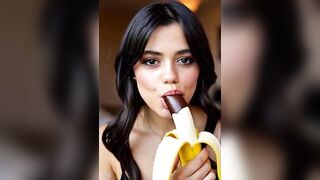 Wednesday addams playing with the banana