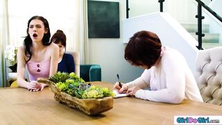 Stepmom Lexi Luna and stepdaughter Bella Nova are screwing a lot recently and think they can squeeze the ding-dong in previous to the social worker shows up